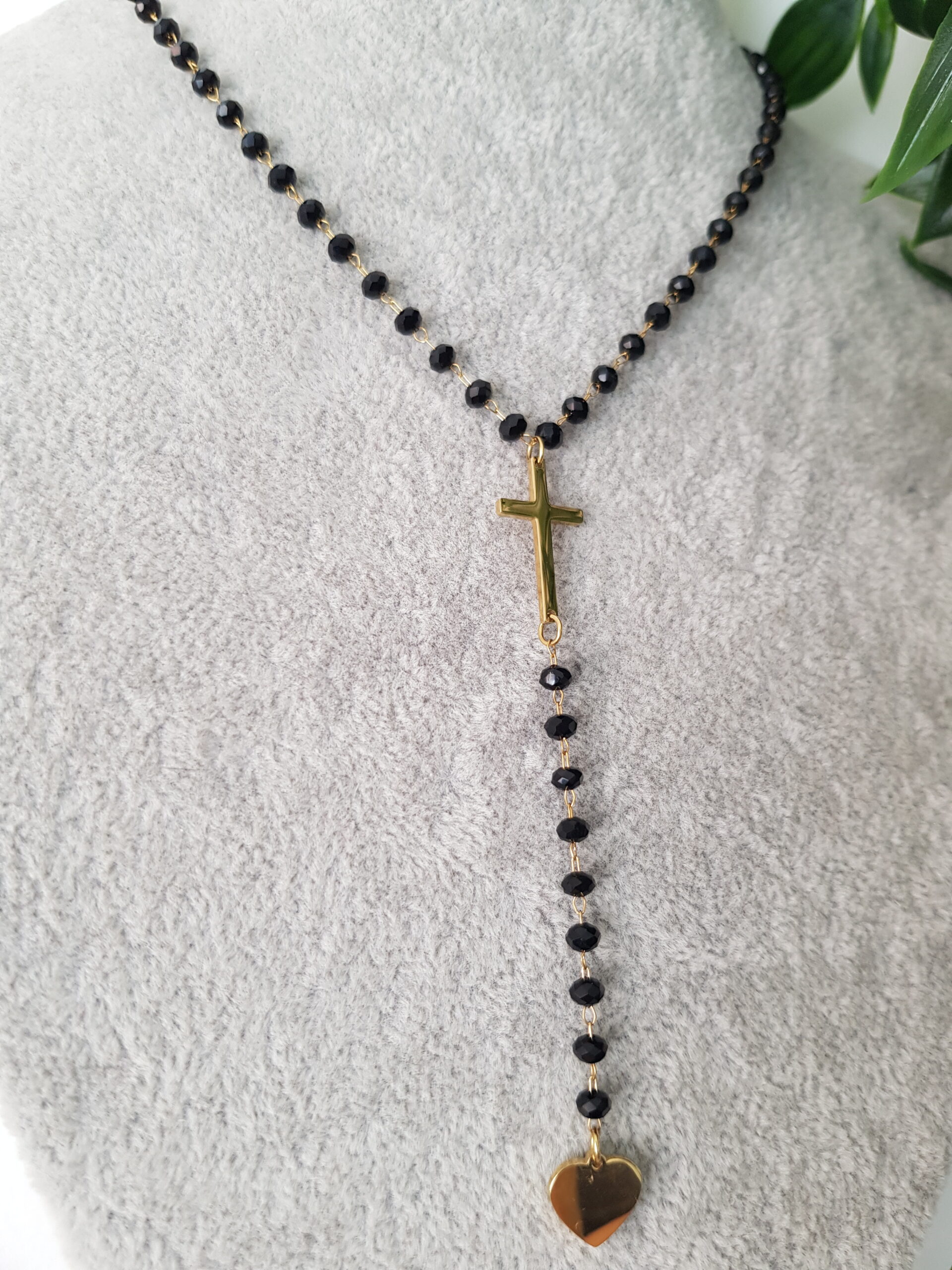Gold Cross Black Necklace - Image 2