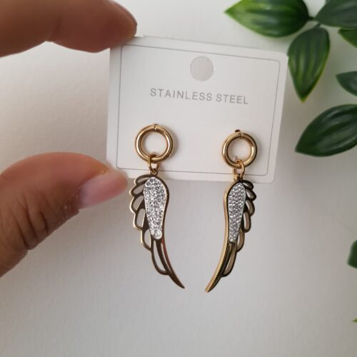 Zirconia Wing Gold Stud Earrings