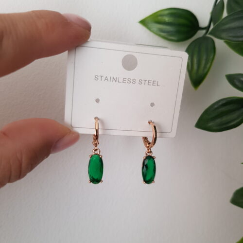 Green Zirconia Gold Earrings