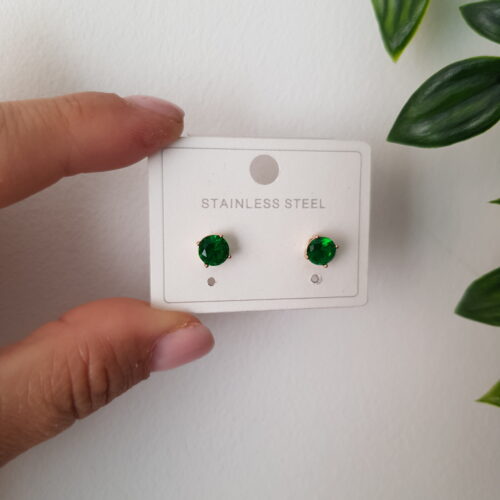 Green Zirconia Gold Earrings