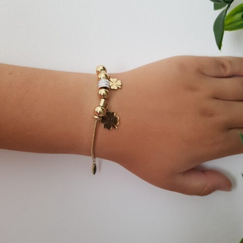 Zirconia Clover Gold Bracelet