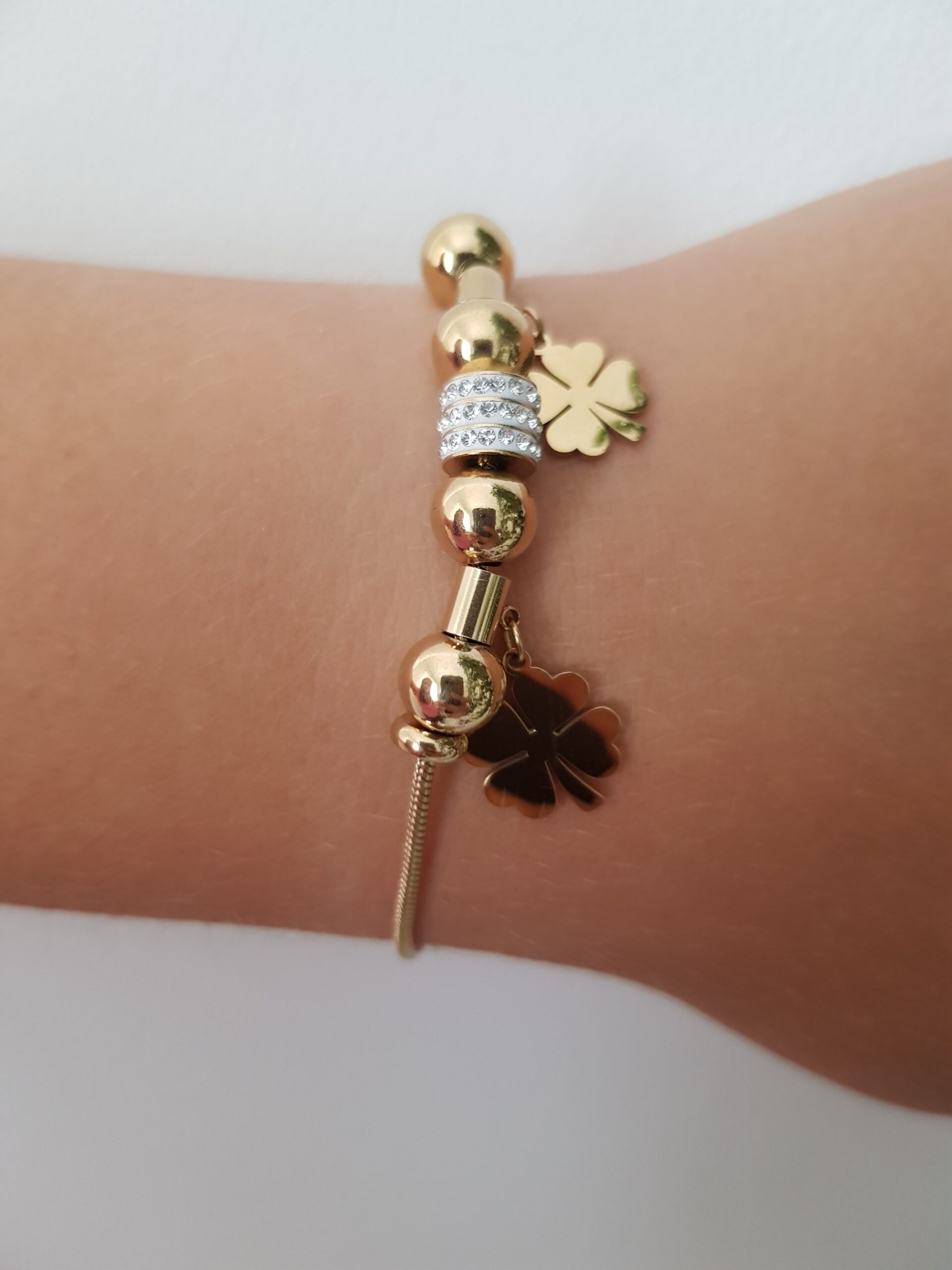 Zirconia Clover Gold Bracelet - Image 2