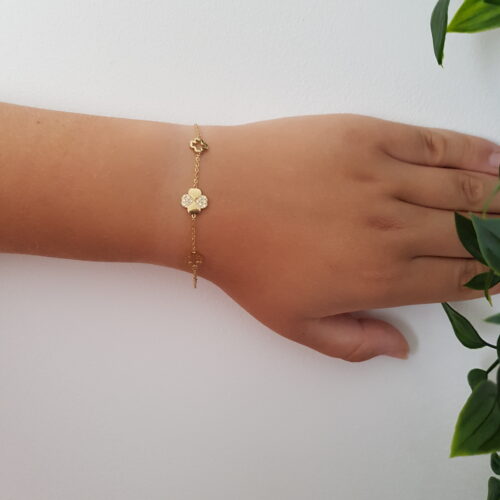 Zirconia Clover Gold Bracelet