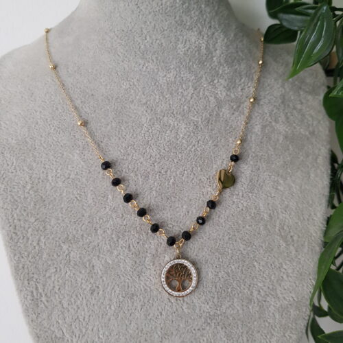Gold Tree of Life Black Necklace
