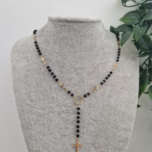 Gold Cross Black Necklace