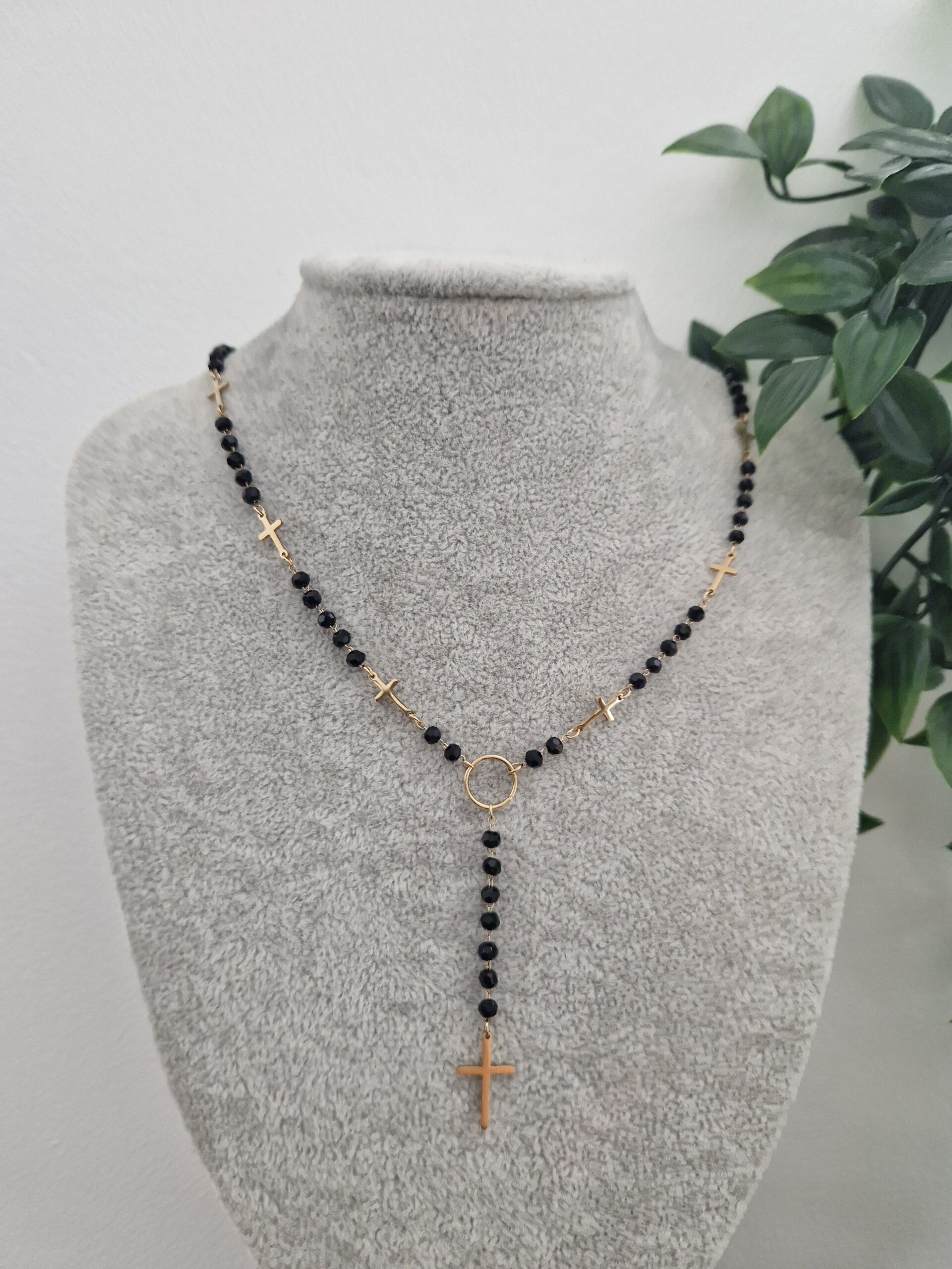 Gold Cross Black Necklace