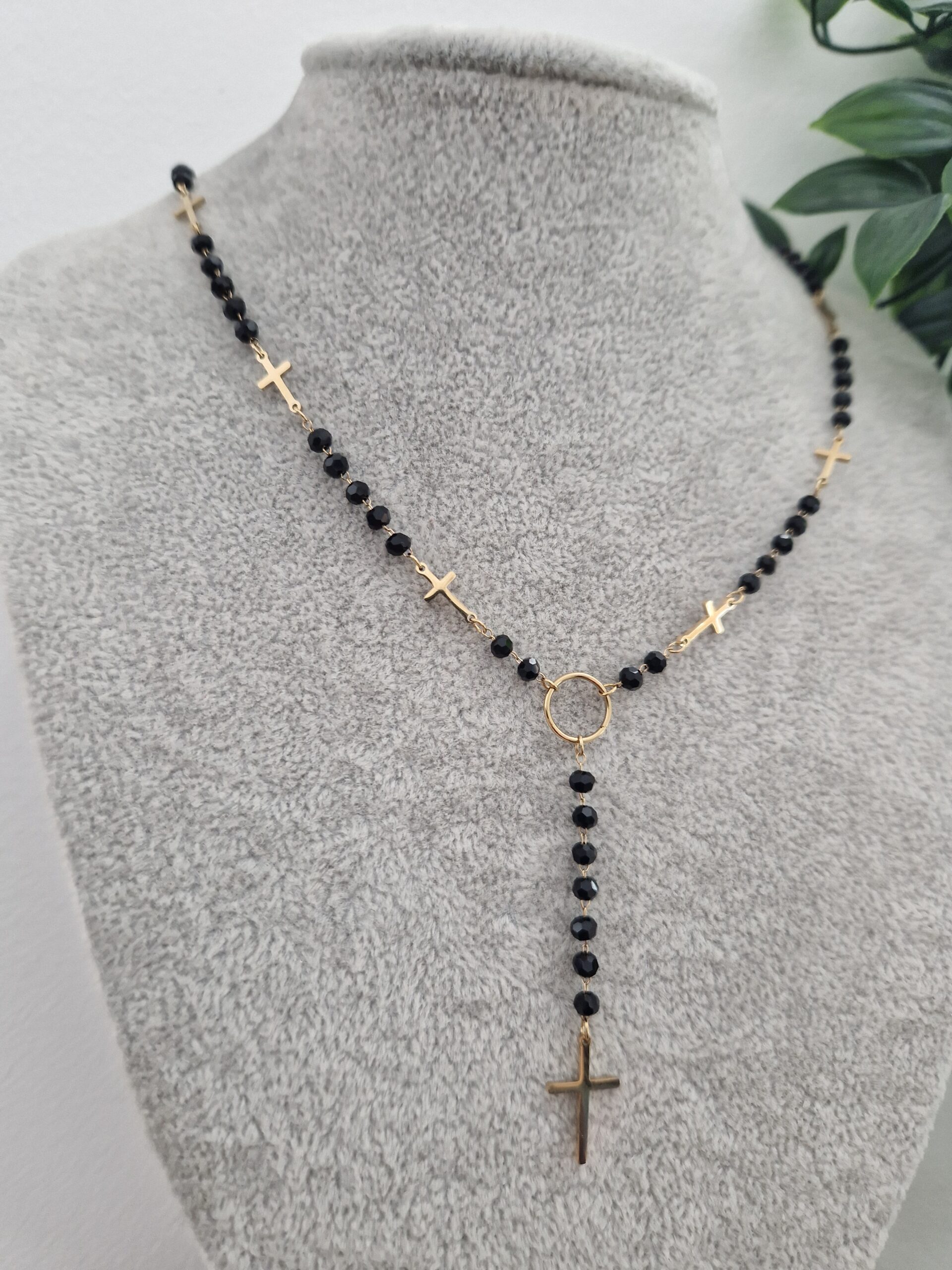 Gold Cross Black Necklace - Image 4